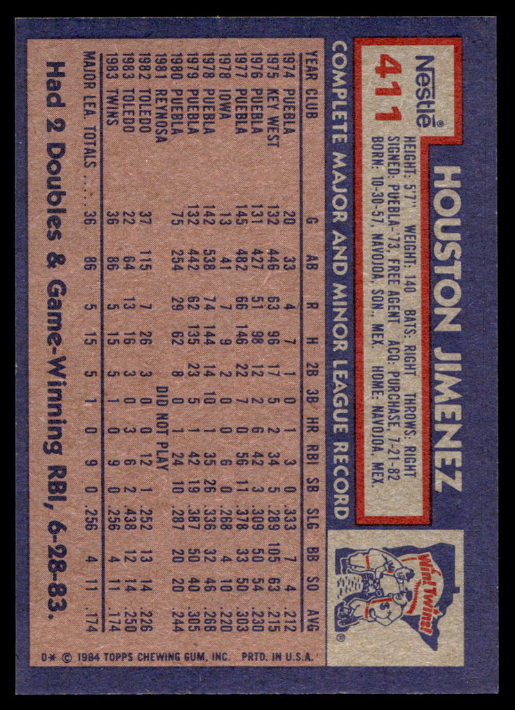 1984 Topps Nestle #411 Houston Jimenez Near Mint+ 
