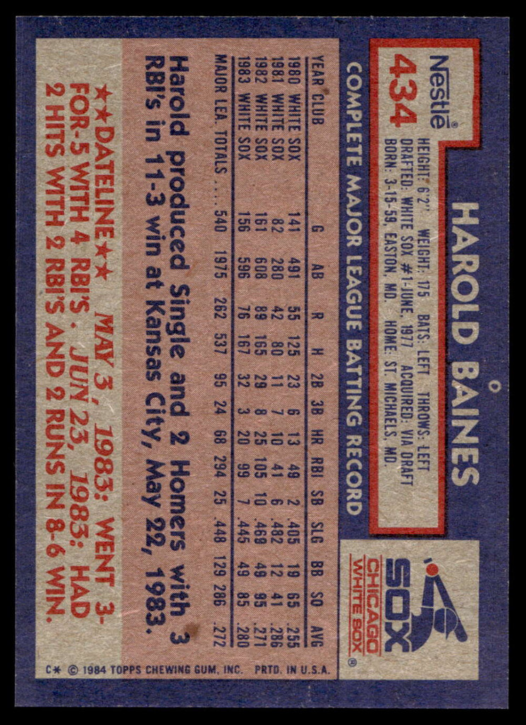 1984 Topps Nestle #434 Harold Baines Near Mint+ 