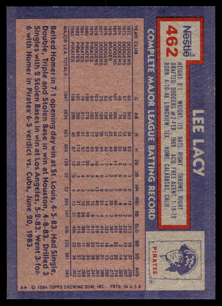 1984 Topps Nestle #462 Lee Lacy Near Mint+ 