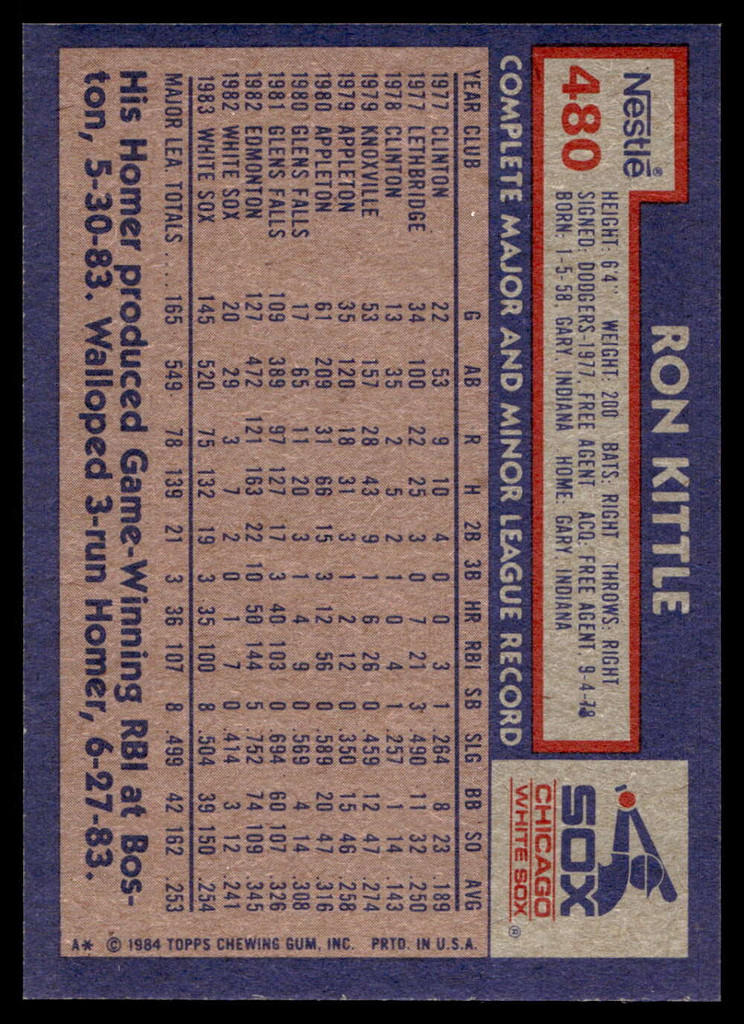 1984 Topps Nestle #480 Ron Kittle Near Mint+ 