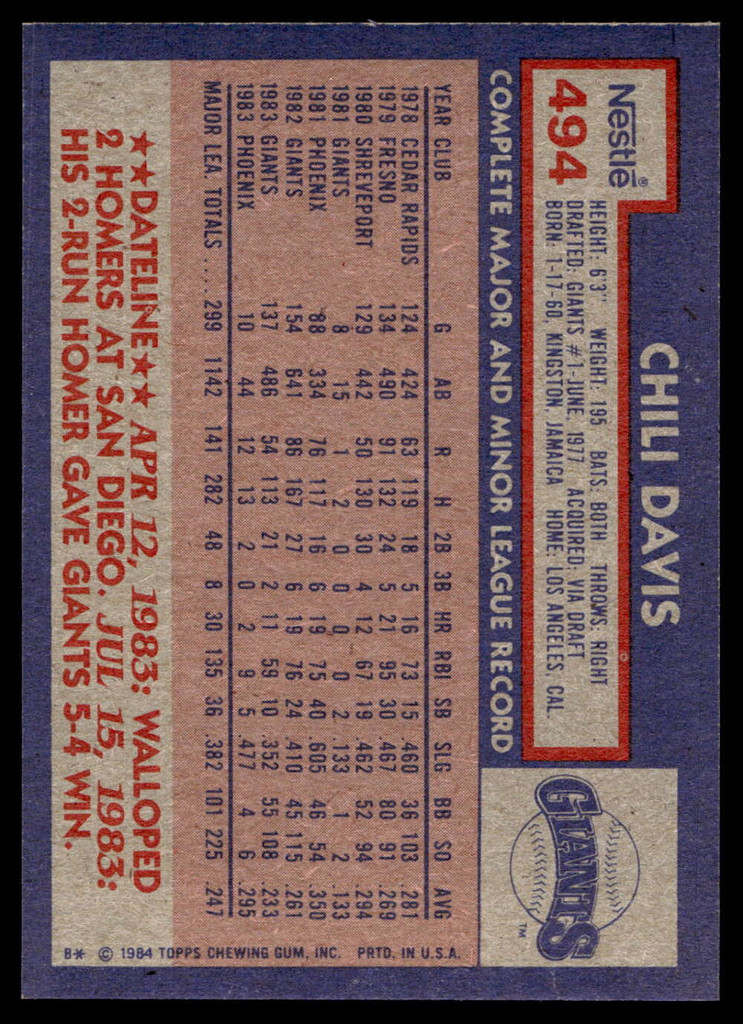 1984 Topps Nestle #494 Chili Davis Near Mint+ 