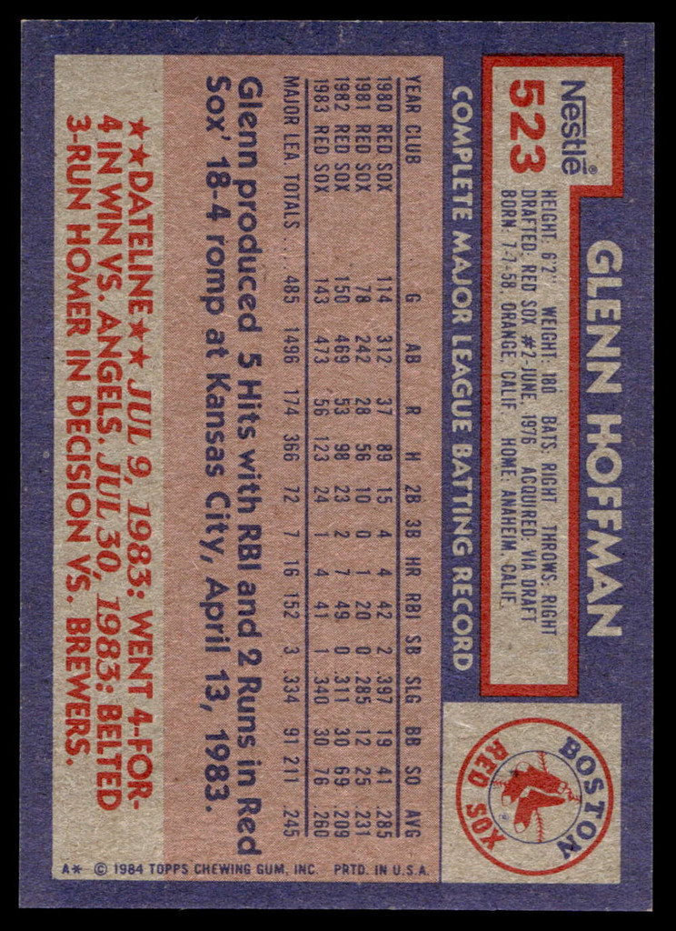1984 Topps Nestle #523 Glenn Hoffman Near Mint+ 