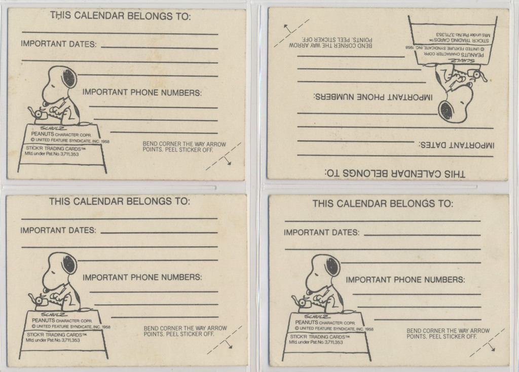 circ. 1965 Peanuts Calendar Stickers Lot of 4 different  #*sku37418