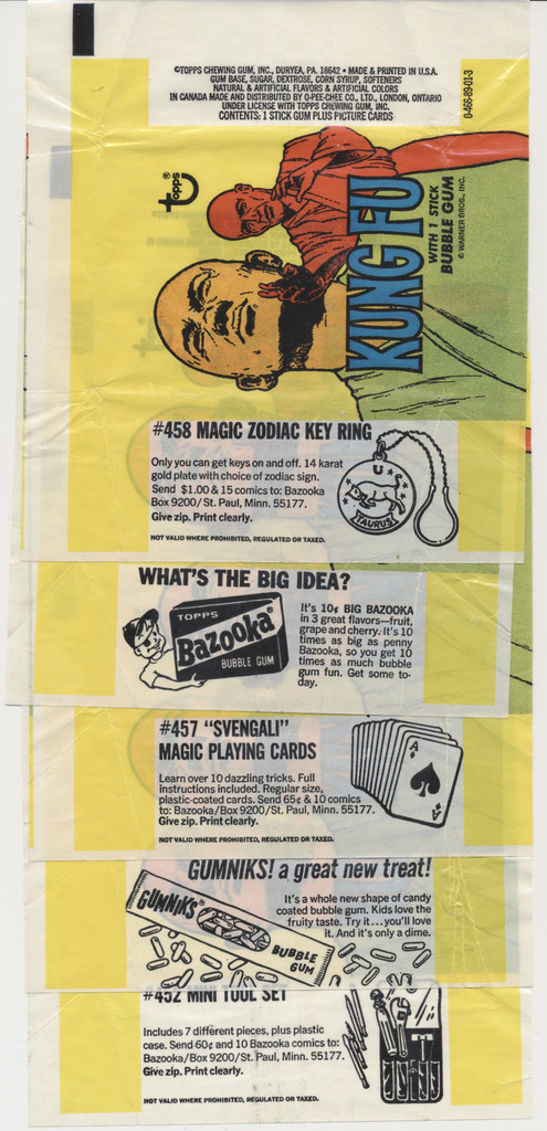 1973 Topps Kung Fu Wrappers Lot of 5 with different side panels  #*sku37437