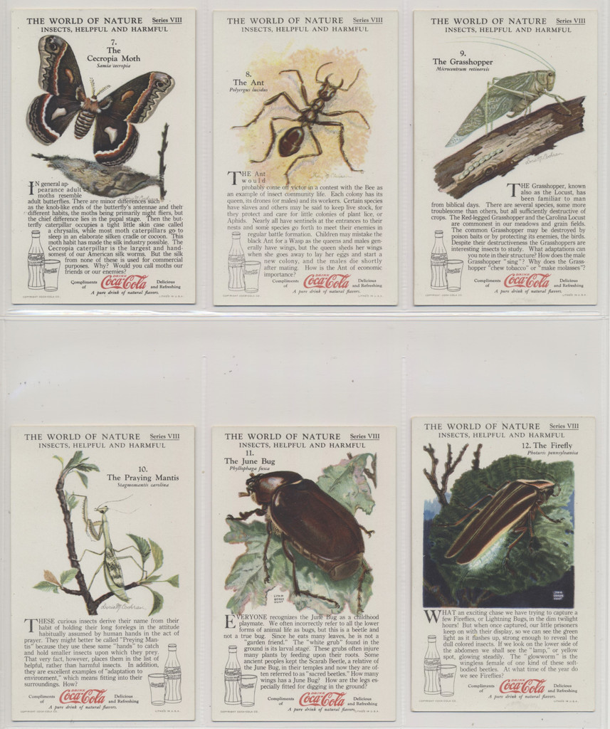 1920'S COCA-COLA F213-3 THE WORLD OF NATURE SERIES VIII "INSECTS, HELPFUL & HARMFUL"   #*sku37467