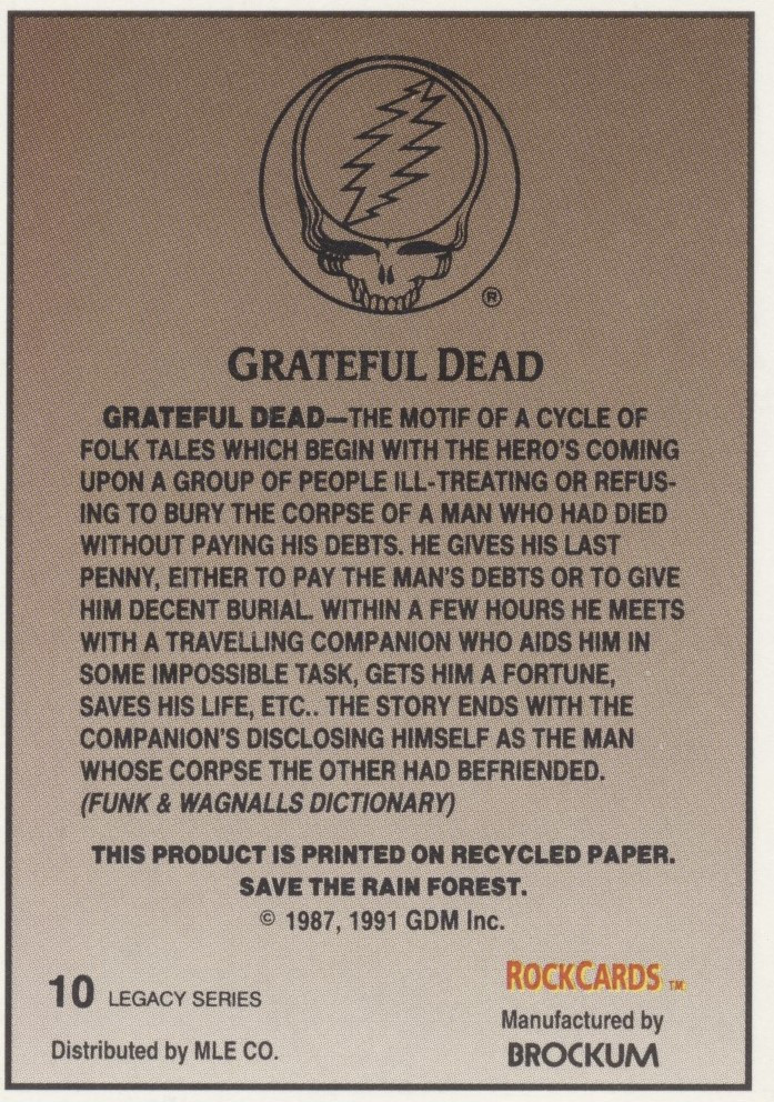 1991 RockCards by Brockum  #10 Grateful Dead Skeleton  #*sku37485