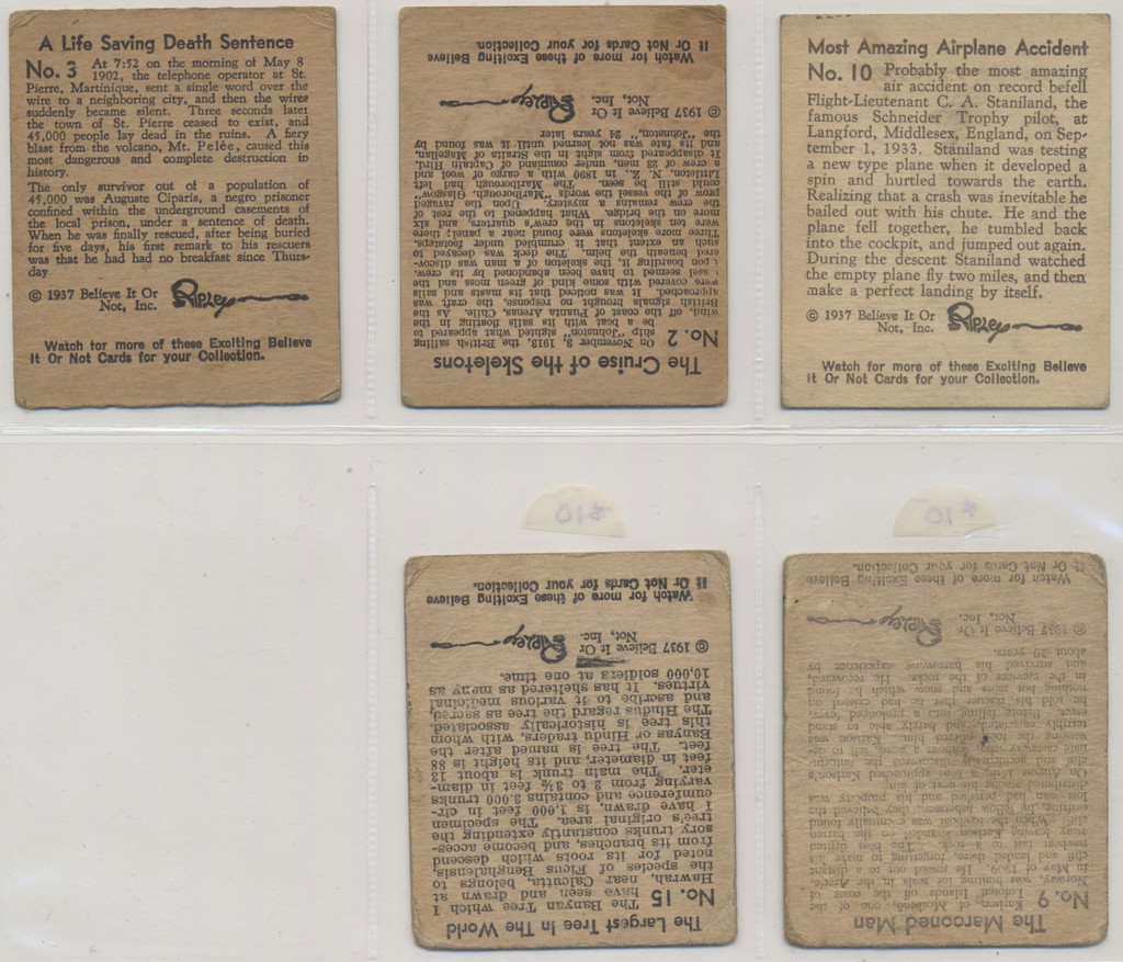 1937 Woverine Gum Co. R21 Ripley's Believe It or Not!  Lot of 5 Different of 48 in Set  #*sku37514