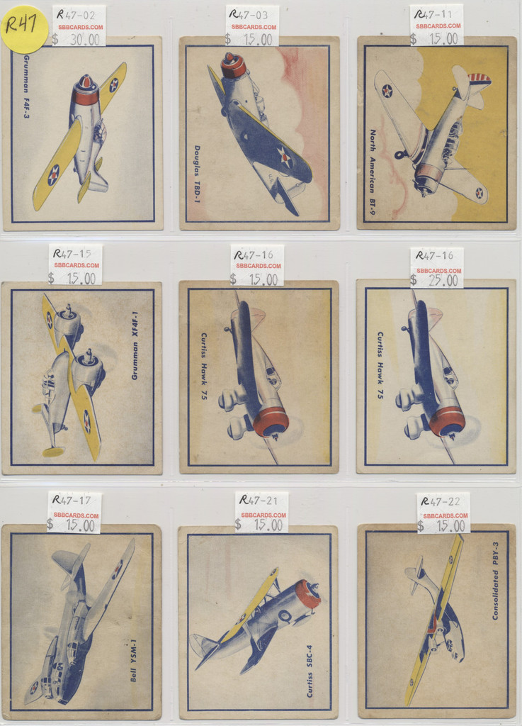 1940's Shelby Gum R47-15 Fighting Planes  Lot of 8/24 and 1 duplicate  #*sku37526