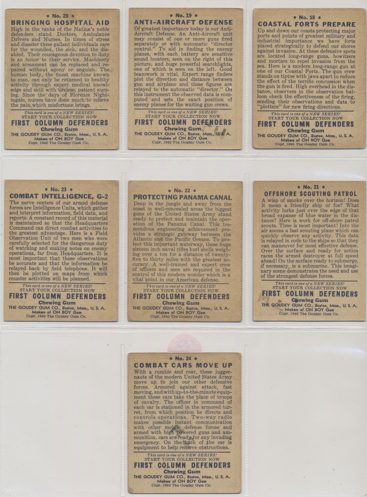 1940 Goudey R50 First Column Defenders Partial Set of 16/24 (Mid-Grade to High-Grade)   #*sku37529