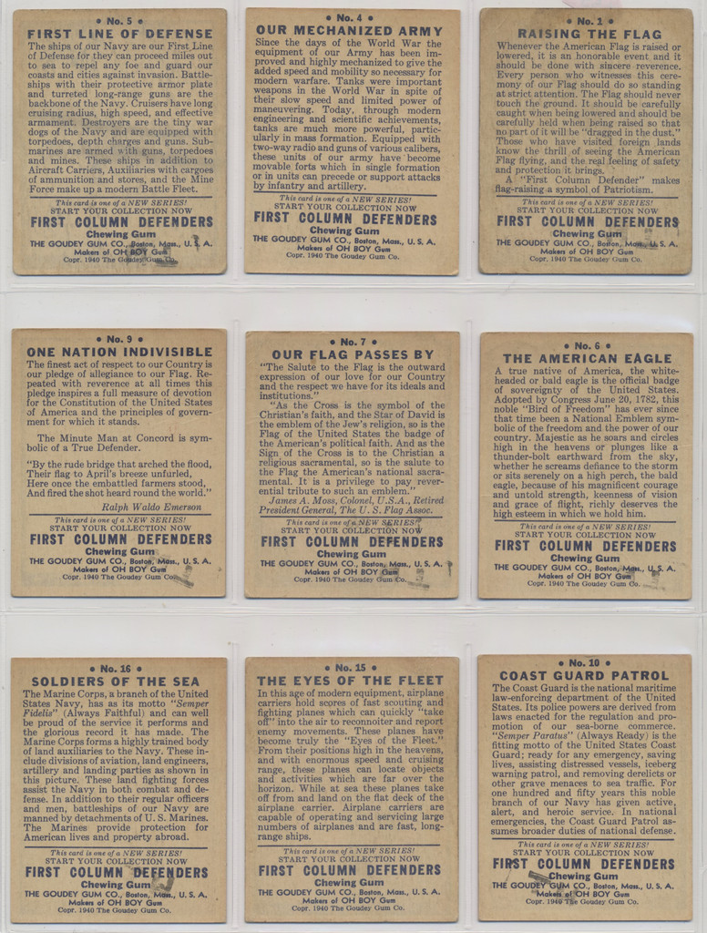 1940 Goudey R50 First Column Defenders Partial Set of 16/24 (Mid-Grade to High-Grade)   #*sku37529