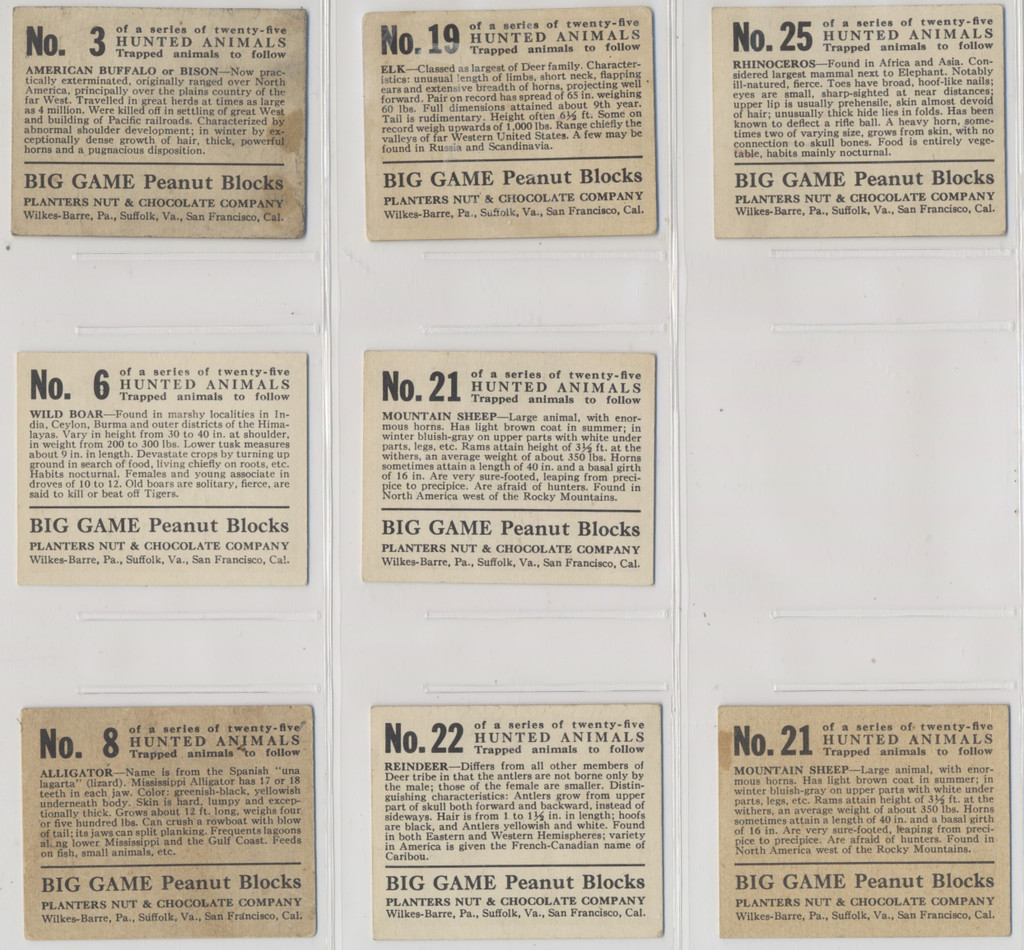 1933 R71 Planters  Big Game Hunted Animals  Lot of 8  #*sku37569