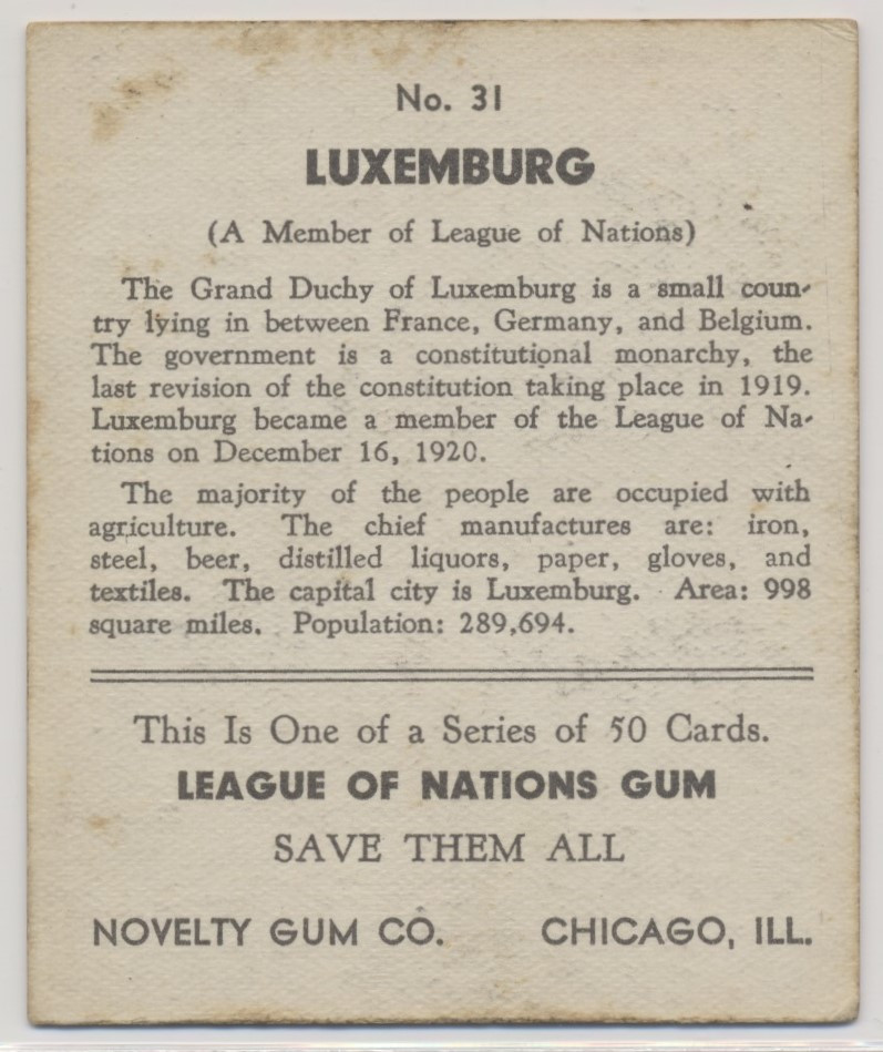 1934 R80 LEAGUE OF NATIONS #31 LUXEMBURG  #*sku37571