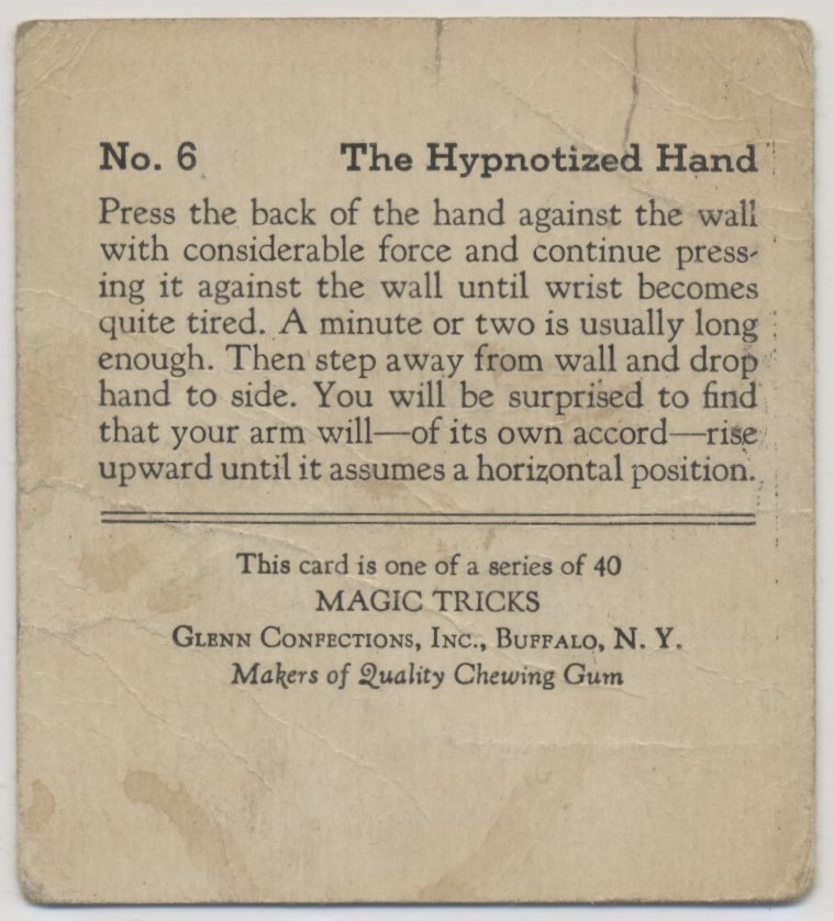 circ. 1930's Glen Confections, Inc. R85 Magic /Tricks #6 The Hipnotized Hand  #*sku37572
