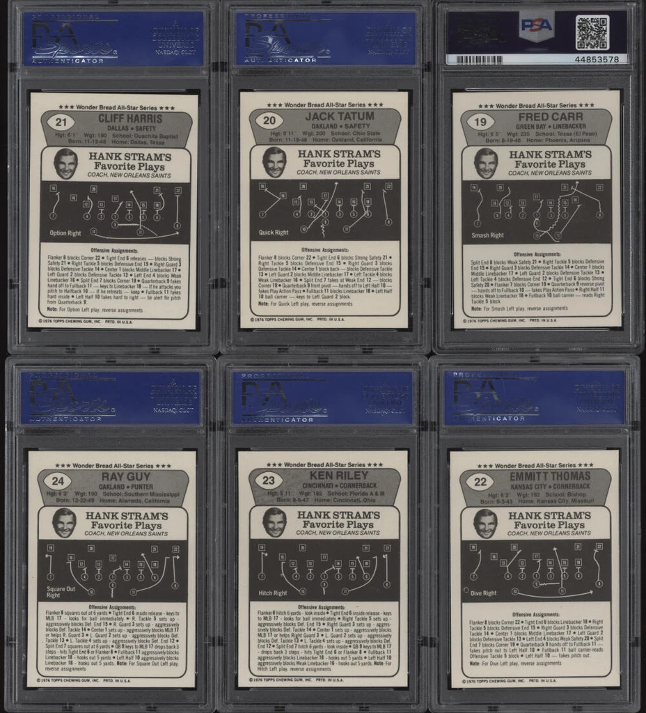 1976 Wonder Bread Football Complete PSA Graded Set (16) PSA 10 & (8) PSA 9 ID: 524565