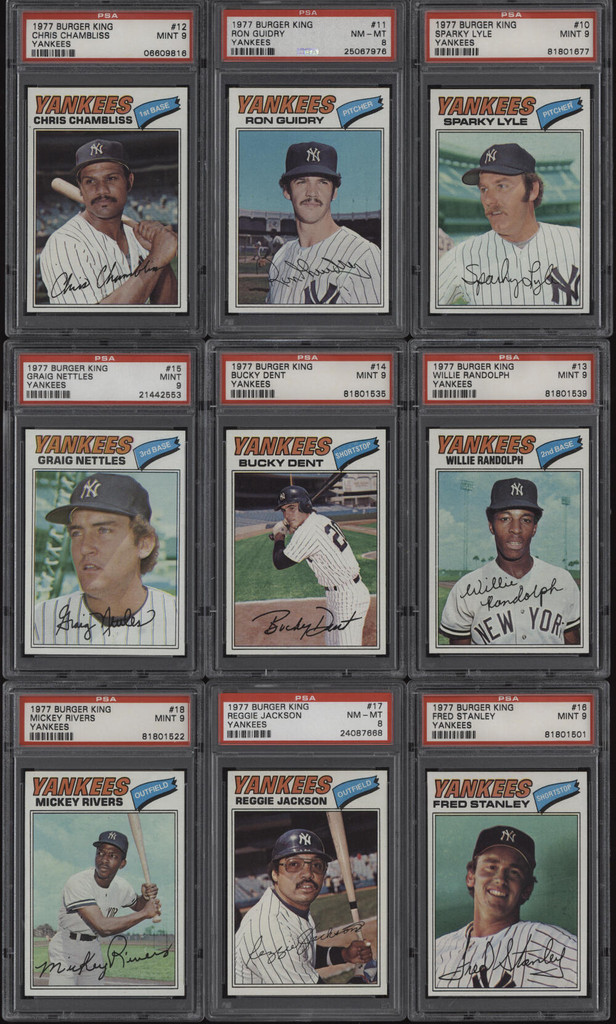 1977 Burger King New York Yankees Complete PSA Graded Set (24 Cards) Munson Jackson