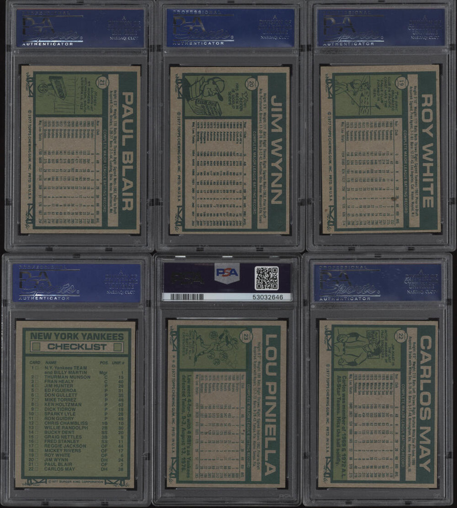 1977 Burger King New York Yankees Complete PSA Graded Set (24 Cards) Munson Jackson