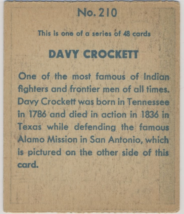 1933 R128-2 Series Of 48 Westerns #210 Davy Crockett  #*sku37920