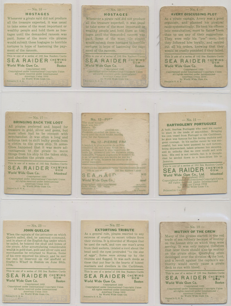 1933 R124 World Wide Gum Sea Raiders  Lot of 11  #*sku37628