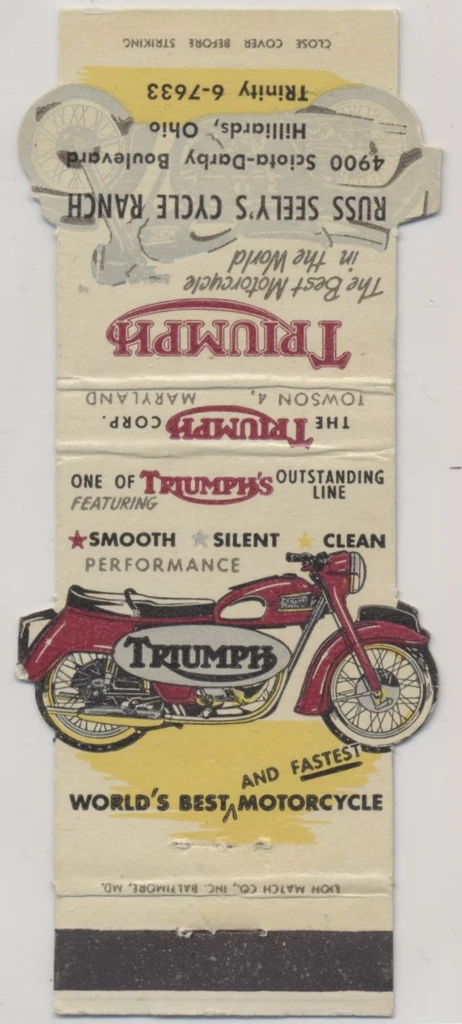 circ. 1930's Matchbook Cover  Triumph Motorcycle  #*sku37641