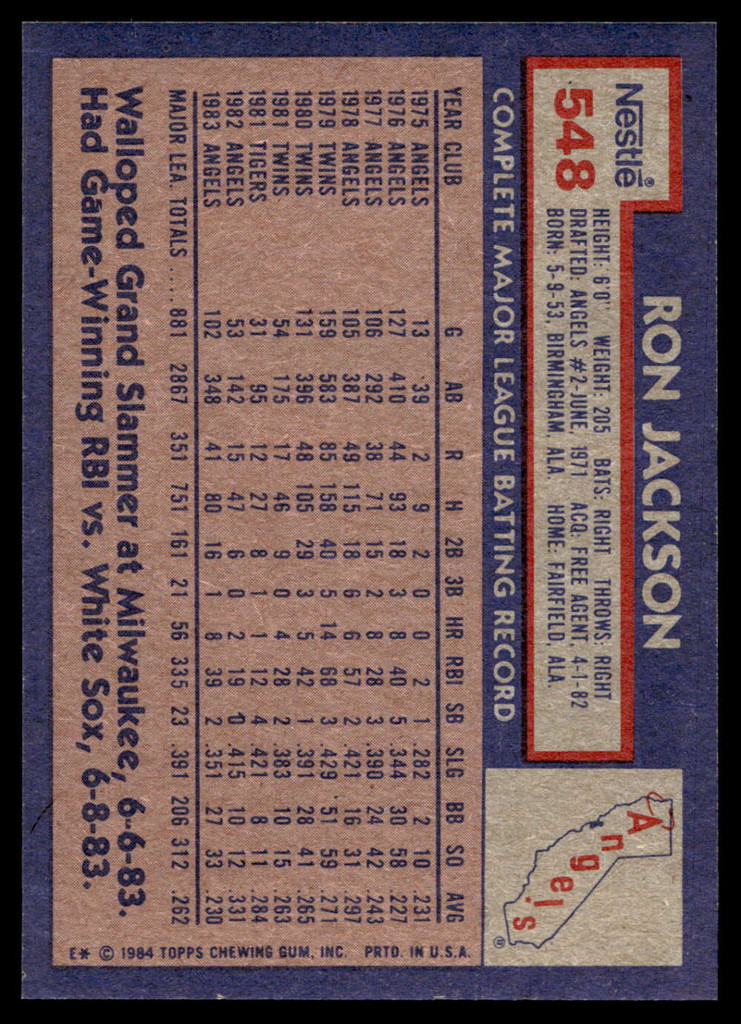 1984 Topps Nestle #548 Ron Jackson Near Mint+ 