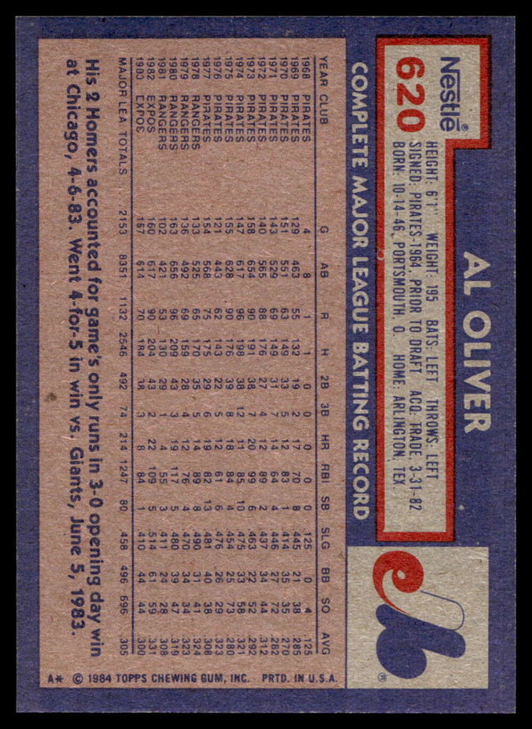 1984 Topps Nestle #620 Al Oliver Near Mint+ 