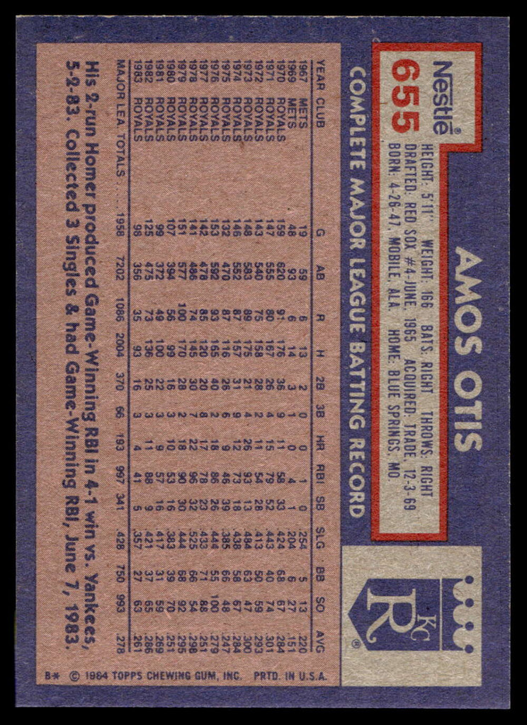 1984 Topps Nestle #655 Amos Otis Near Mint+ 