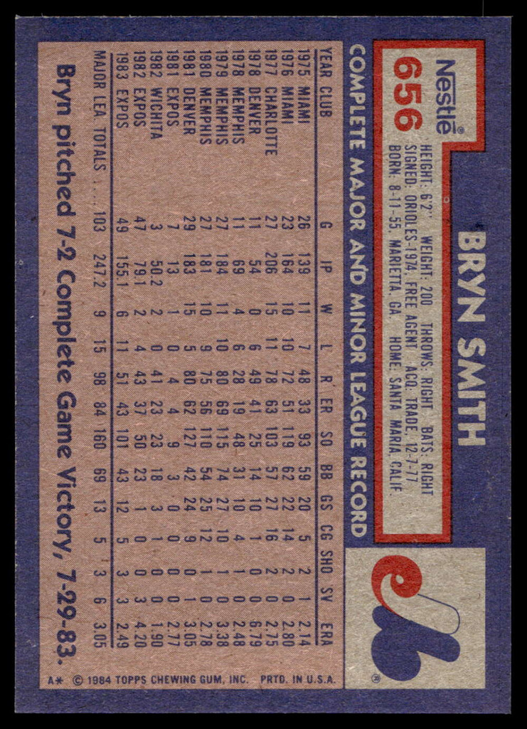 1984 Topps Nestle #656 Bryn Smith Near Mint+ 
