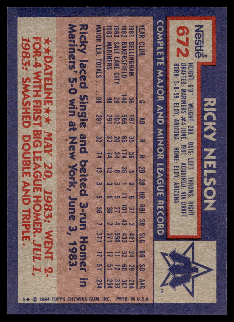 1984 Topps Nestle #672 Ricky Nelson Near Mint+ 