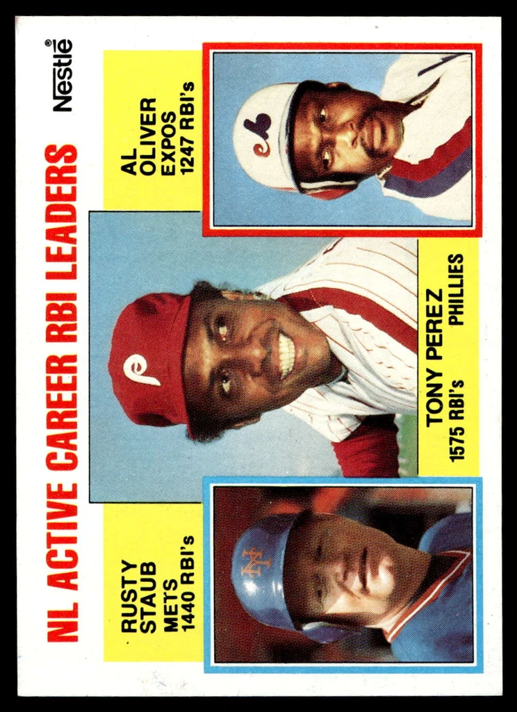 1984 Topps Nestle #704 Tony Perez/Rusty Staub/Al Oliver Near Mint+ 