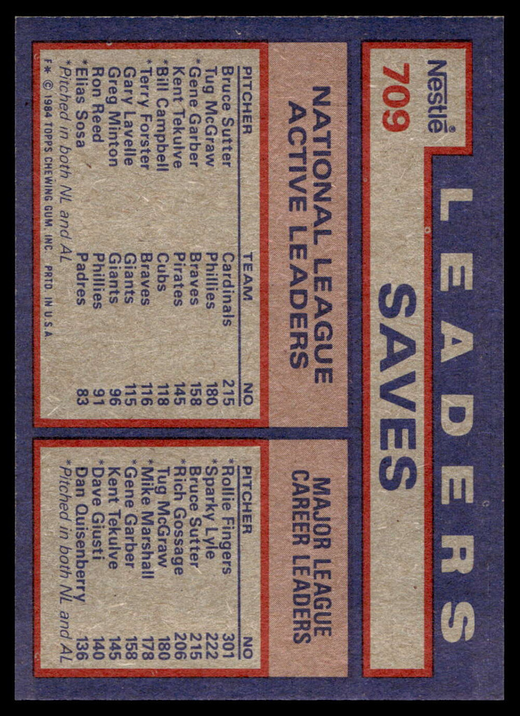 1984 Topps Nestle #709 Bruce Sutter/Tug McGraw/Gene Garber Near Mint+  ID: 524733