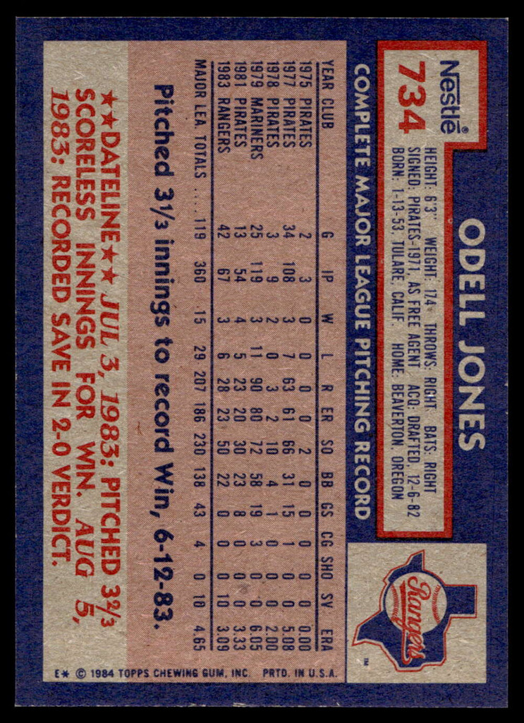 1984 Topps Nestle #734 Odell Jones Near Mint+ 