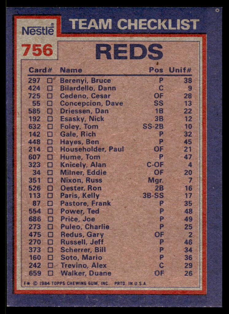 1984 Topps Nestle #756 Ron Oester/Mario Soto Near Mint+ 