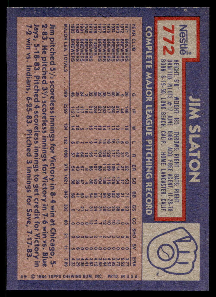 1984 Topps Nestle #772 Jim Slaton Near Mint+ 