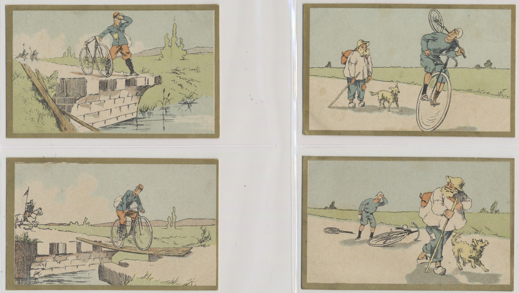 circ. 1880's France  Gold Trimmed Bicycle Themed Cards  Lot of 4 different  #*sku37652