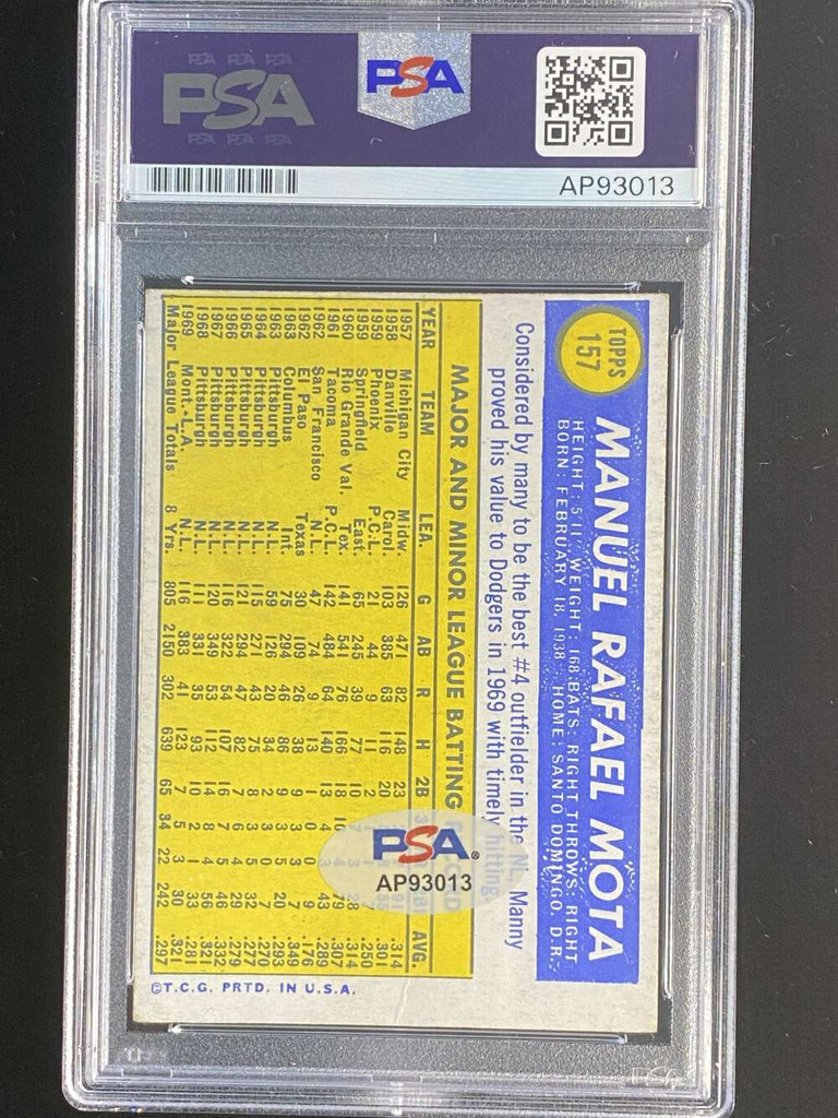 1970 Topps #157 Manny Mota Dodgers PSA Authenticated Signed