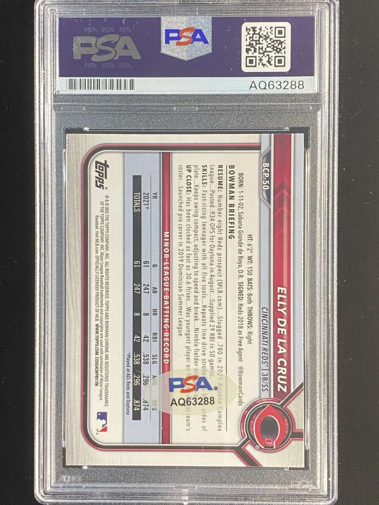 2022 Bowman Chrome BCP-50 Elly De La Cruz Reds PSA Authenticated Signed RC