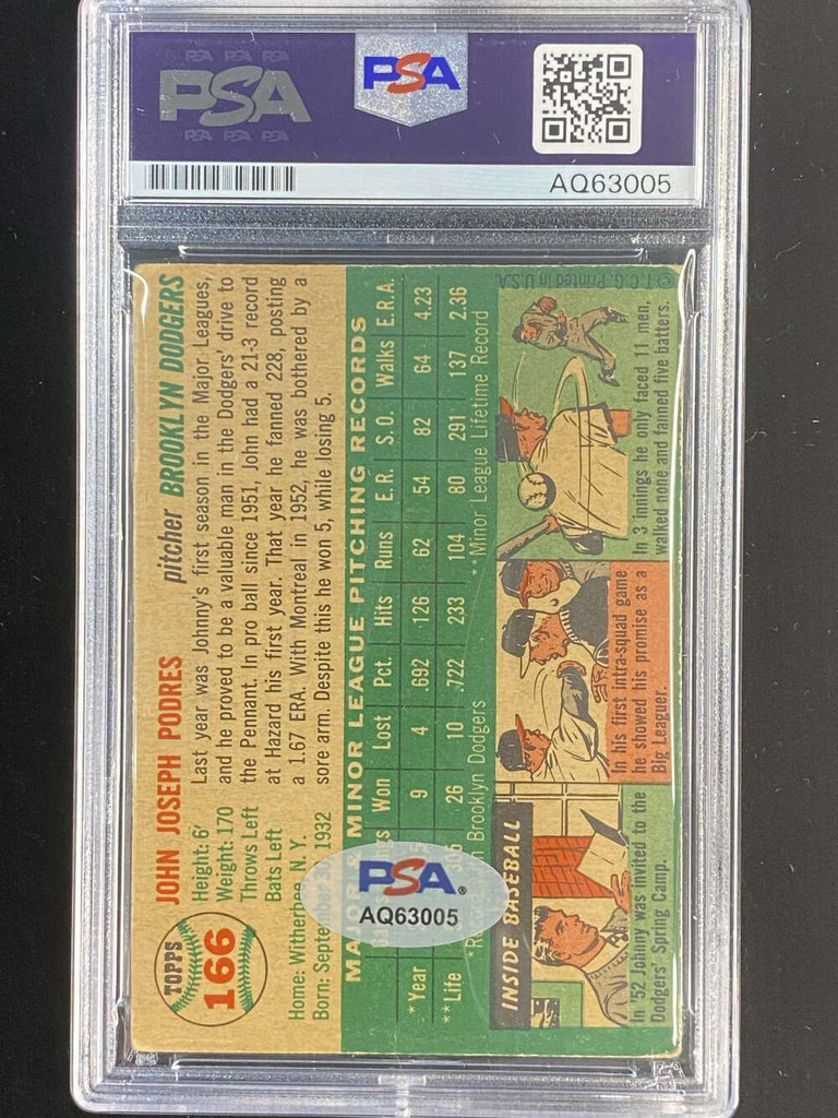 1954 Topps #166 Johnny Podres Dodgers PSA Authenticated Signed