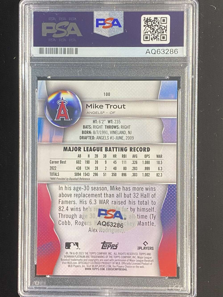 2023 Bowman Platinum #100 Mike Trout Angels PSA Authenticated Signed