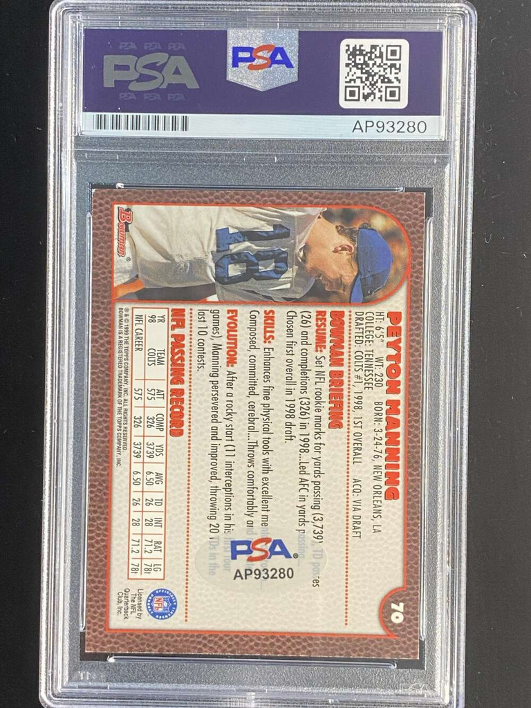 1999 Bowman #70 Peyton Manning Colts PSA Authenticated Signed