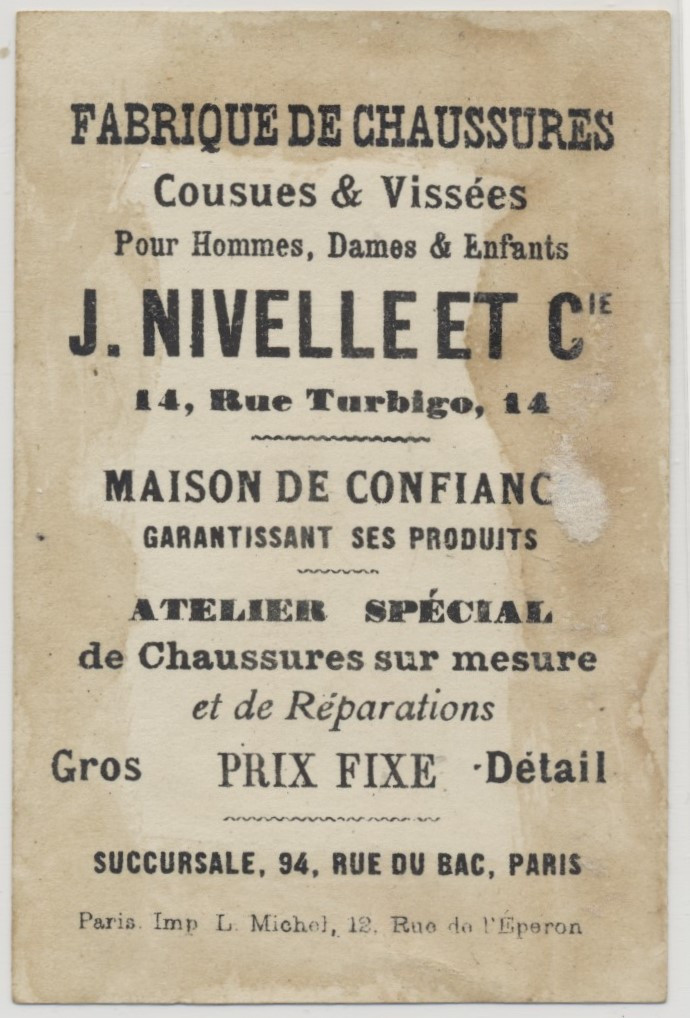 circ. 1880's Paris, France Victorian Trade Card Advertising for Shoe Company  #*sku37666