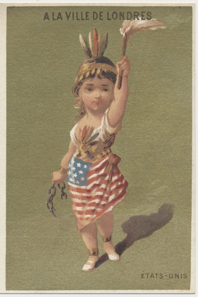 circ. 1880's Paris, France Victorian Advertising Trade Card Girl in U.S. Flag Skirt  #*sku37667