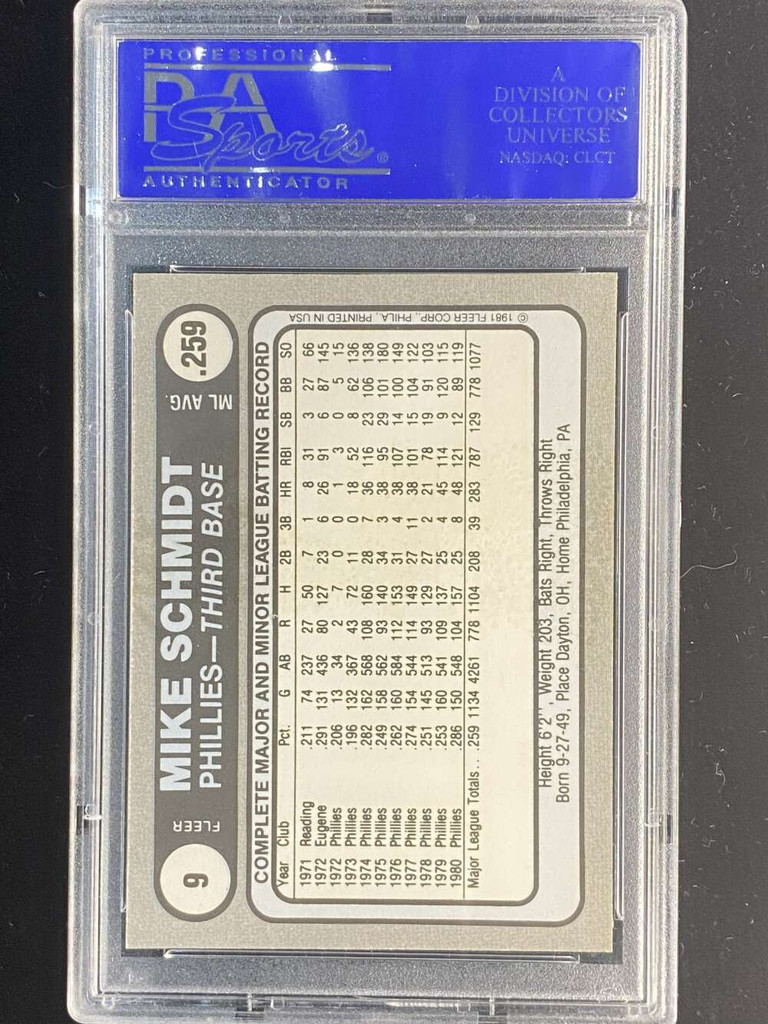 1981 Fleer Star Stickers #9 Mike Schmidt Phillies PSA 9 Mint