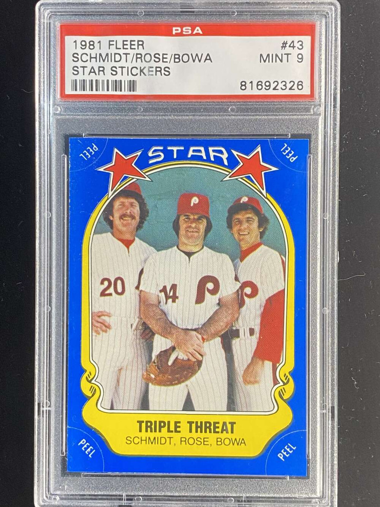 1981 Fleer Star Stickers #43 Mike Schmidt Phillies PSA 9 Mint Rose Bowa Triple Threat