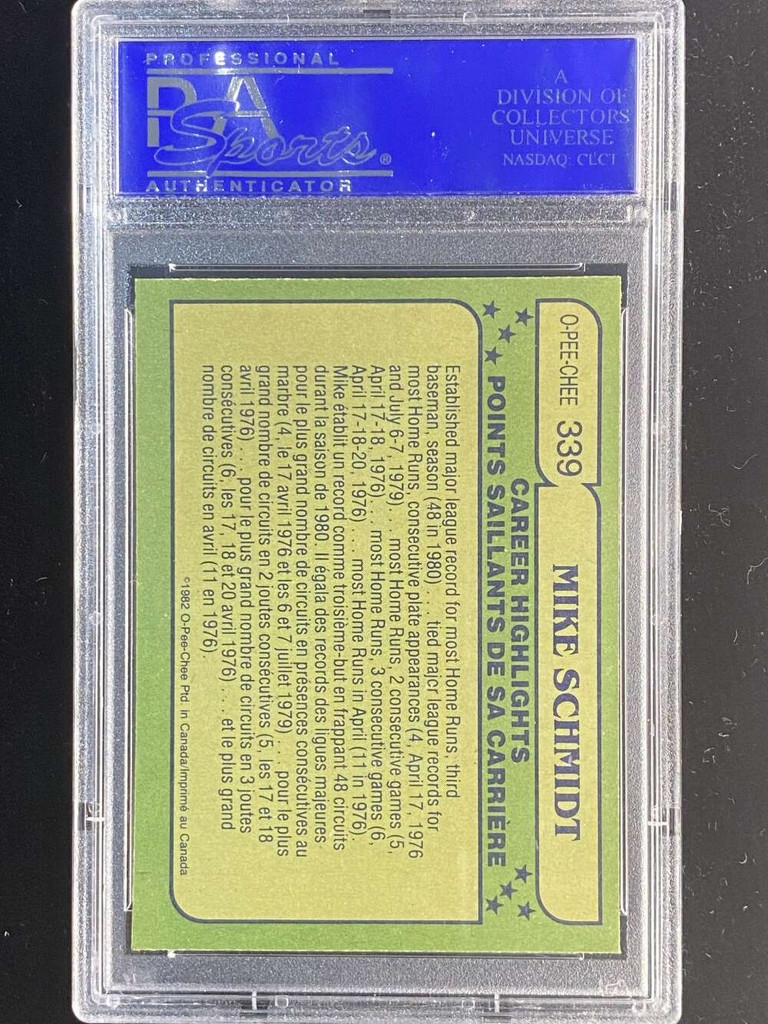 1982 OPC #339 Mike Schmidt Phillies PSA 8 NM-Mint O-Pee-Chee All Star
