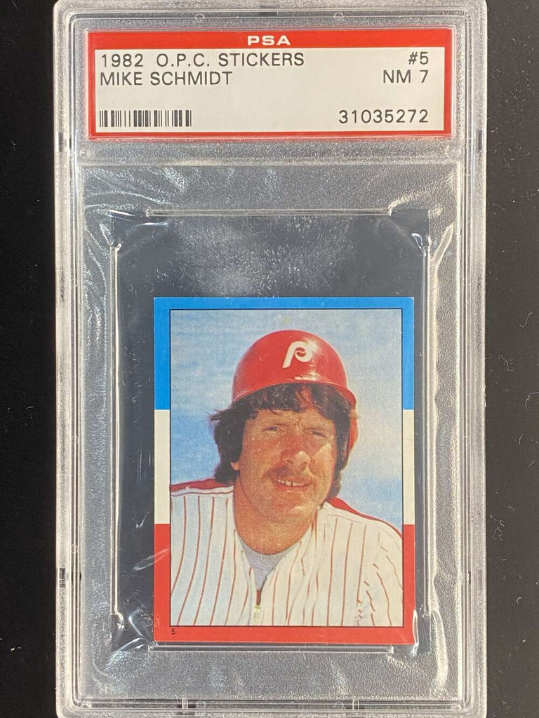 1982 OPC Stickers #5 Mike Schmidt Phillies PSA 7 Near Mint O-Pee-Chee