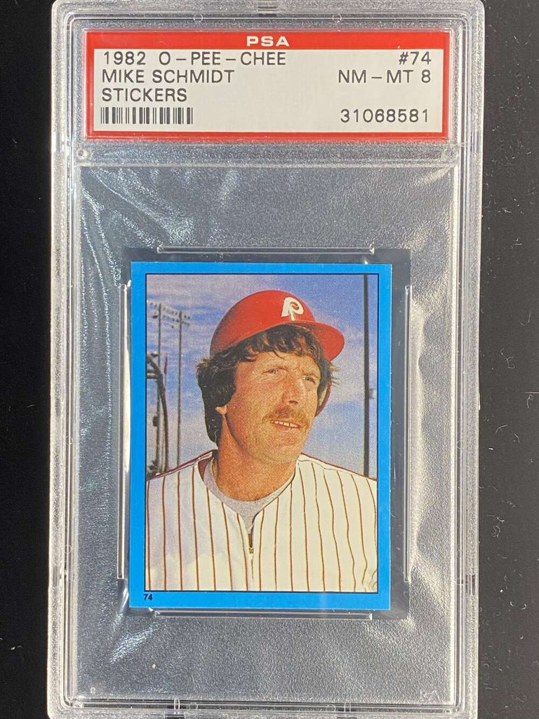 1982 OPC Stickers #74 Mike Schmidt Phillies PSA 8 NM-Mint O-Pee-Chee
