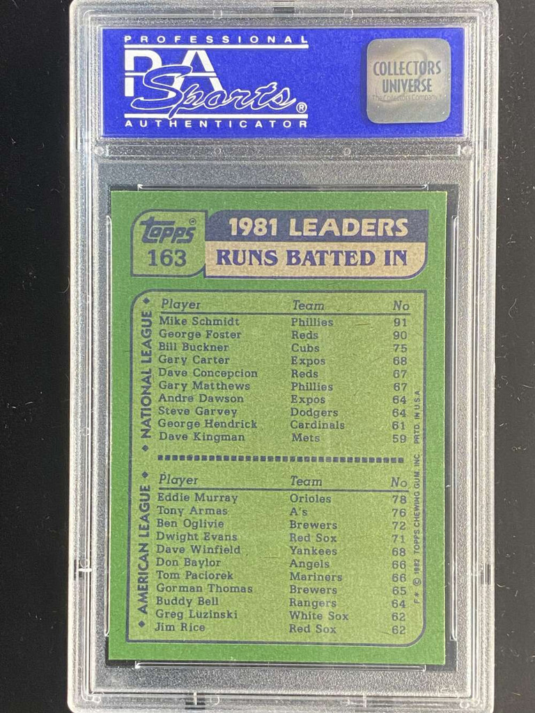 1982 Topps #163 Mike Schmidt Phillies PSA 9 Mint RBI Leaders