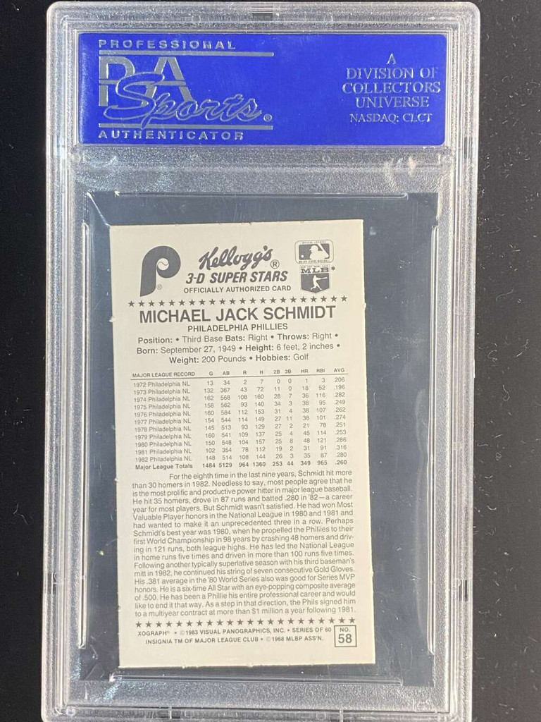 1983 Kellogg's #58 Mike Schmidt Phillies PSA 8 NM-Mint