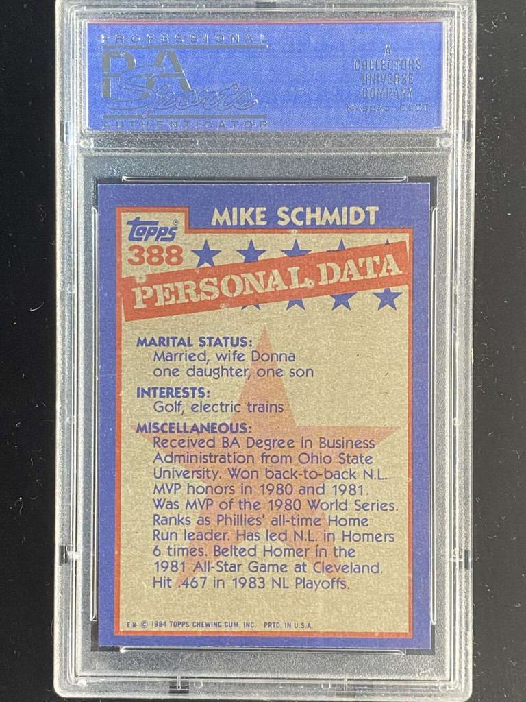 1984 Topps #388 Mike Schmidt Phillies PSA 9 Mint