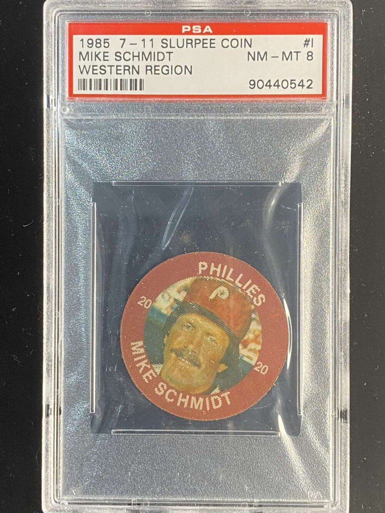 1985 7-11 Slurpee Coin I Mike Schmidt Phillies PSA 8 NM-Mint Western Region